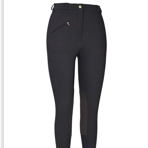 Tuff Rider Black Ribbed Front Zip Stretch Knee Breeches Riding Pants Size 26 - Picture 1 of 9
